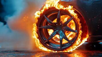 A car on fire with flames coming out of it video