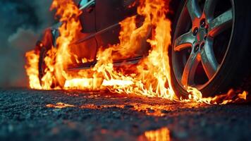 A car on fire on the side of the road video