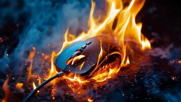 A computer mouse on fire with a cord attached to it video
