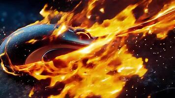 A computer mouse on fire with a black background video