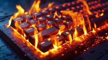 A computer keyboard on fire with the letters on it video