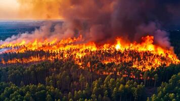 A large fire burns in the middle of a forest video