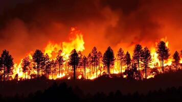 A large fire is burning in the middle of a forest video