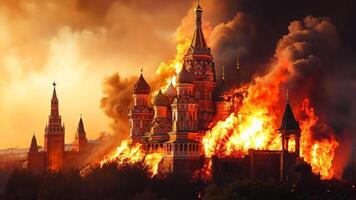 A large building on fire with a lot of smoke coming out of it video