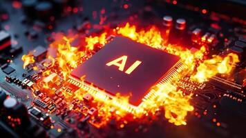 uma computador lasca em fogo com a palavra ai em isto video