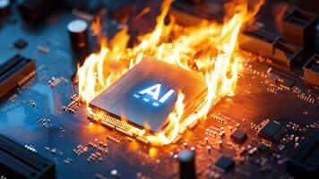 A computer chip on fire on top of a circuit board video