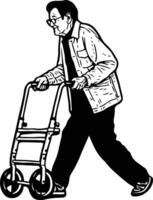 An old man walking with a walker vector