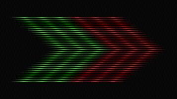 Modern abstract arrows moving at high speed. Technology movement. Colorful dynamic movement. Abstract red and green neon lines arranged in a zigzag formation on a dark background vector
