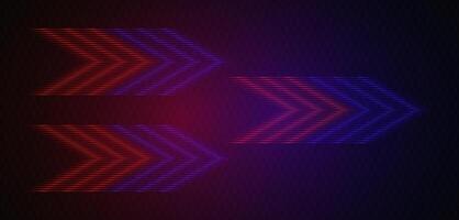 Modern abstract arrows moving at high speed. Technology movement. Colorful dynamic movement. Abstract red and blue neon lines arranged in a zigzag formation on a dark background vector