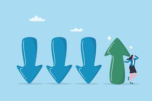 Change management, adaptation or business transformation for better result, change resistance or transition to new opportunity, improvement concept, businesswoman change arrow direction for good. vector