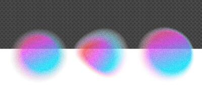 Set of vivid color circle gradient blobs with noise gradation. Abstract colorful watercolor blur mesh on isolated transparent background. Grain neon blob shape . Eps illustration. vector
