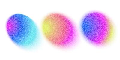 Set color yellow pink blue circles with gradient noise gradation. Abstract colorful watercolor blur mesh shape on white background. Gradient aura, grain neon blob with noise effect eps10. vector