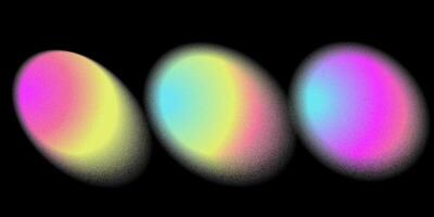 Yellow, pink and Cyan gradient mesh blobs set. Color gradient, holographic blur abstract shapes on black background with light blur smoke effect. eps10 vector