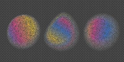 Set of bitmap noise stipple dots circles collection. Grunge gradient colored blobs. Vintage blurred light and dynamic aura. Eps10 transparent Illustration. vector