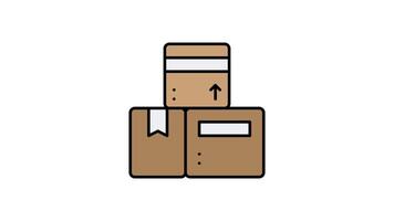 Three brown boxes animation with labels and a check mark, one stacked on top. Suitable for ecommerce, warehouse, inventory management concept designs video