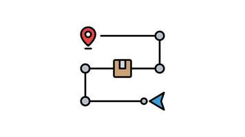 Animated package delivery route map, showing origin, stops, and destination. Ideal for ecommerce, logistics, transportation, shipping, and courier service concepts video