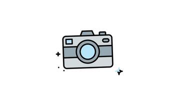 Animated gray camera with black outline and blue lens suitable for photography or technology related designs in need of a modern touch video
