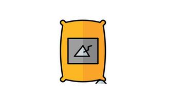 Animated of a cement bag with a small pile of cement beside it. Suitable for construction, industrial, environmental themes, and building materials content video