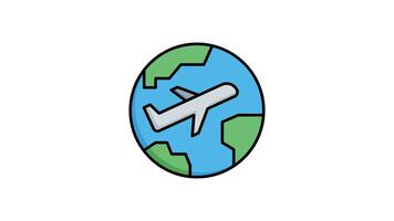 Animated globe with plane flying around it, ideal for travel, transportation, global communication themes in design projects, websites, presentations, and marketing materials video