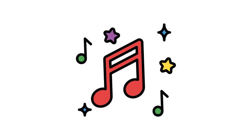 Animated music note surrounded by stars and notes, suitable for music ...