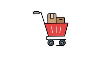 Animated shopping cart with two boxes is perfect for retail, grocery, and logistics concepts in design projects or marketing materials video