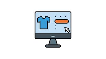 Animated online shopping with computer screen, colorful tshirt, mouse pointer, perfect for tech, fashion or ecommerce concept designs video