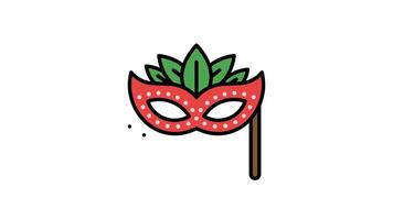 Animated red masquerade mask with green leaves attached to a brown stick. Perfect for elegant party invitations or mysterious themed designs video