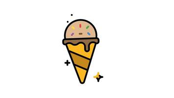 Animated ice cream cone with chocolate topping and colorful sprinkles, perfect for summer dessert menus, food blogs, and social media posts video
