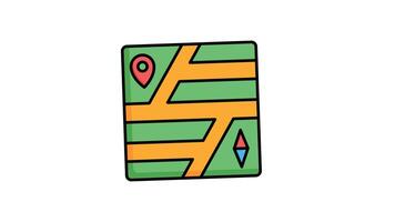 Animated green map with yellow roads, pin, and compass. Perfect for travel guides, navigation apps, adventurerelated content, and educational materials video