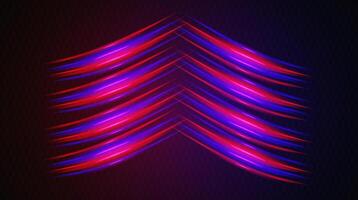 Vibrant red and blue neon light streaks arranged in a chevron pattern on a dark background, creating a futuristic and dynamic visual. vector