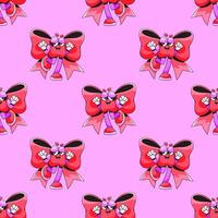 Seamless pattern. Groovy Bow. Cute retro character in rubber hose style. Coquette core. Flat background design. Repeating print for fabric, wrapping paper, textile vector
