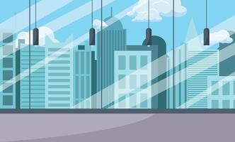 Empty office for rent with panoramic windows overlooking buildings. vector