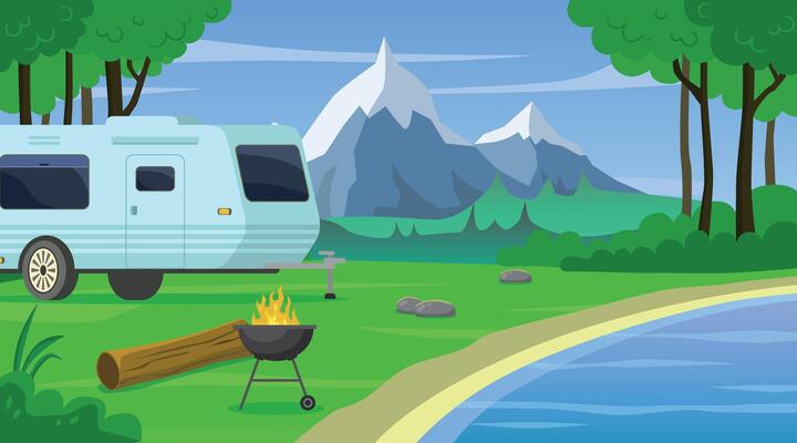 Camping in nature with a trailer.