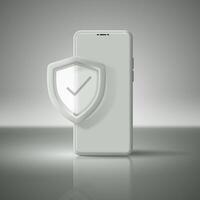 Mobile phone in 3d style with security icon. Shield for online shopping, payments. Application security using smartphone. vector