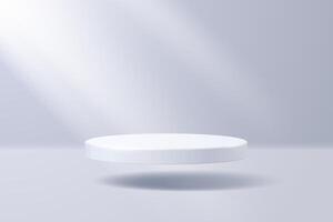 Empty podium or pedestal levitating in space, round platform showcase or stand in minimalist style. vector