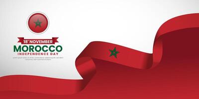 Morocco Independence Day banner background design with waving ribbon flag on November 18th vector