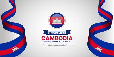 Cambodia independence day with wavy ribbon white background with copyspace area vector