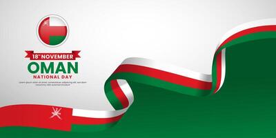 Oman waving ribbon flag for independence day banner background design with blank space area vector