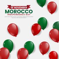 Morocco Independence Day Square Banner Background Design with Balloons in Moroccan National Color vector