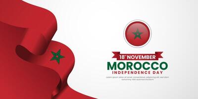 Morocco independence day Waving ribbon flag banner background with copyspace area template vector