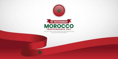 Morocco Independence Day banner background design with waving ribbon flag on November 18th vector