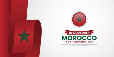 Morocco independence day Waving ribbon flag banner background with copyspace area template vector