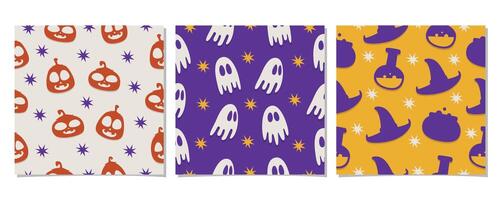 Halloween seamless pattern collection with flat and simple design isolated on white background vector