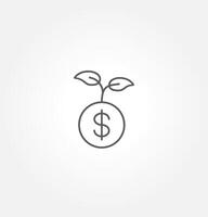 coin with plant revenue icon . Isolated on white background. accounting, business and finance concept. minimal style. money coins and arrow up icon render illustration. vector