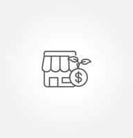 icon of a storefront with a dollar sign and a plant sprouting from it, likely representing a business or financial growth concept. vector