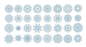 Abstract snowflake icon set with frozen patterns and geometric shapes. Winter decoration, festive seasonal decor, seamless winter textures vector