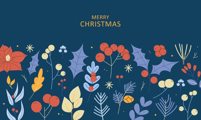 merry christmas botanical background horizontal