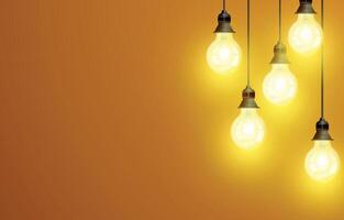 Realistic light bulbs on a yellow background with copy space vector