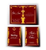 red background wedding invitation with abstract or batik border with gold color vector