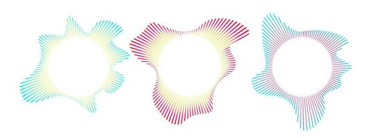 Set of multicolored neon sound waves. Sound lines, radial spectrum, sound equalizers. Circular geometric wavy frame. radial spectrum. Multicolored audio lines clipart. vector